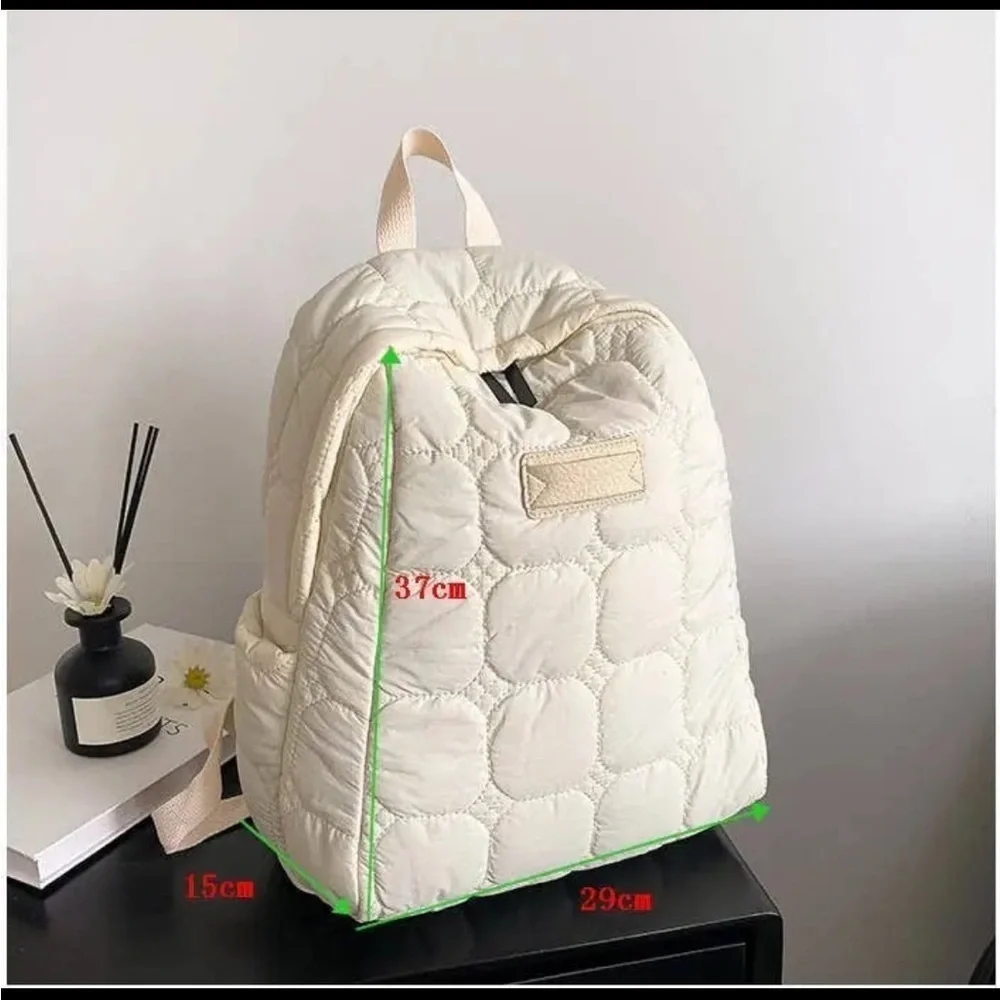 Beige Solid Quilted Nylon Backpack